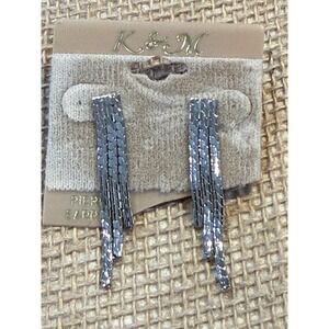 VTG K&M Silver Tone Tiered Fringe Drop Earrings Pierced Snake Chain Waterfall